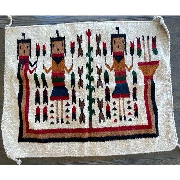 Vintage Tan Yei Navajo Style Rug Wall Hanging - Picture 2 of 16
